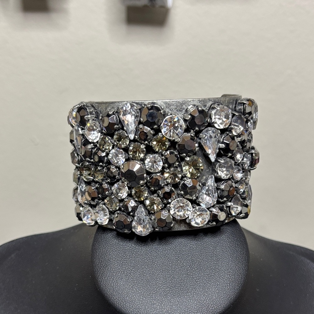 J. Crew Black and Clear Crystal Cluster Cuff Bracelet